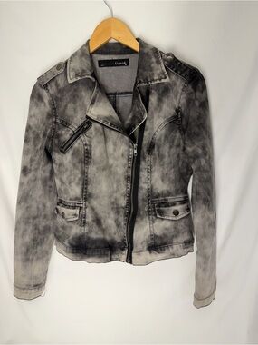 Liquido Washed Gray & Black Moto Jean Jacket